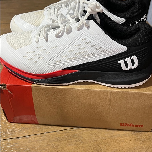 Wilson Rush Pro Ace Men's White/Black/Poppy Red Athletic Shoes - Picture 2 of 7